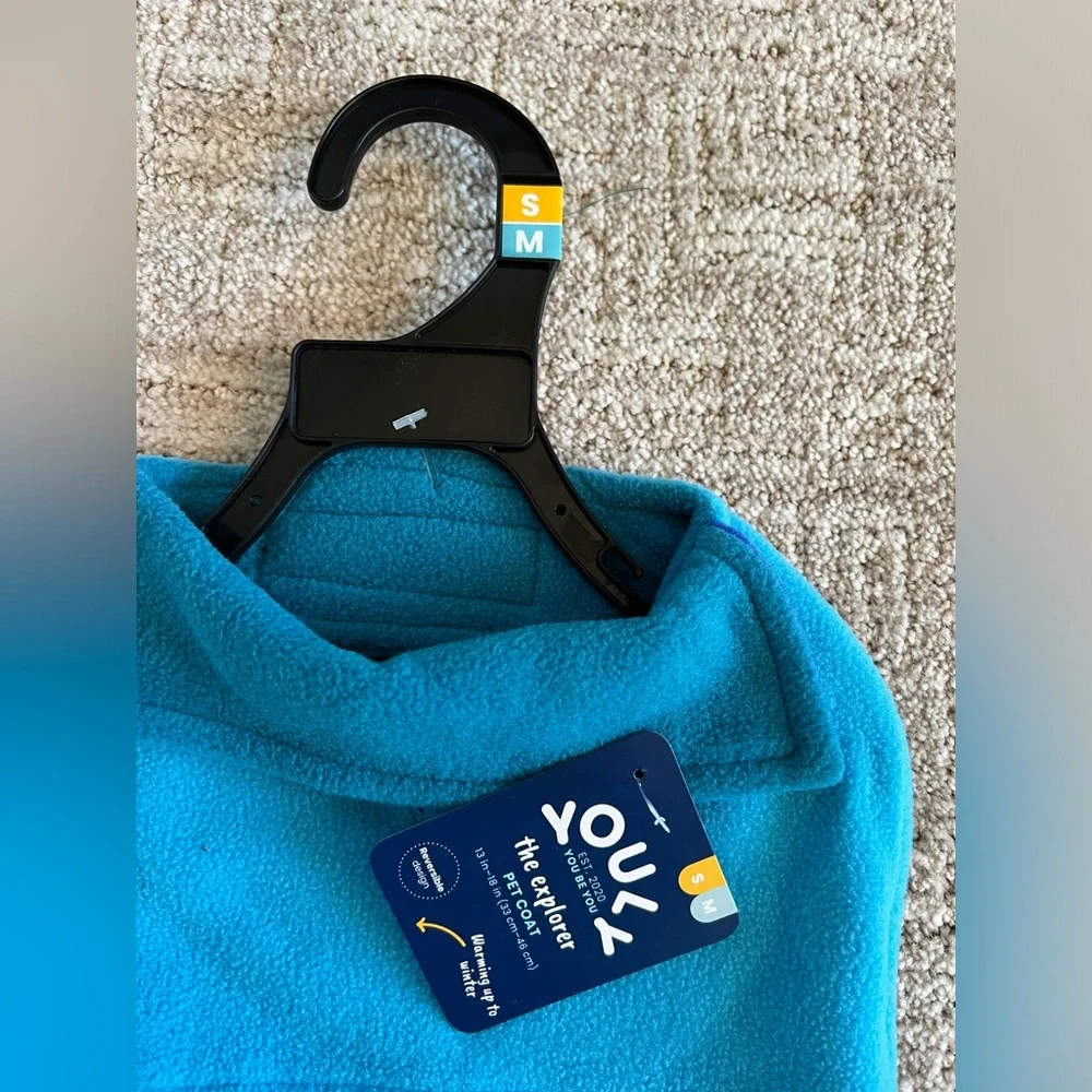 NWT - YOULY - Fleece Pet‎ Coat - S/M - Teal and Blue